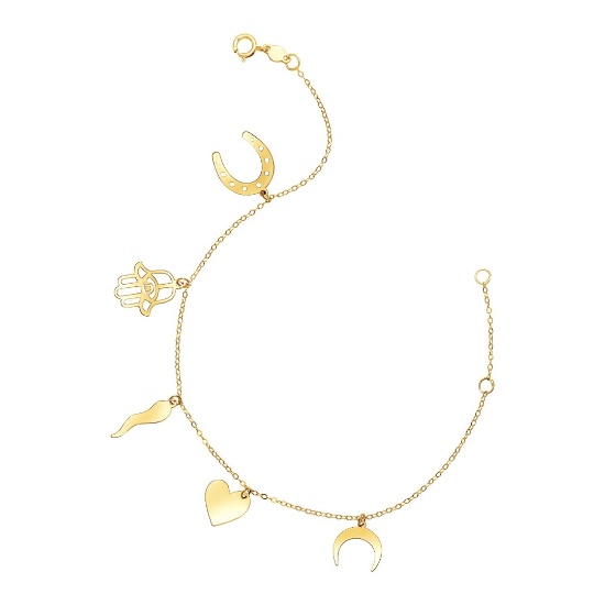 14k Gold Polished Charms Bracelet