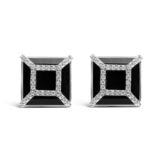 14k Gold 8.04ct Diamond & Onyx Stud Earrings