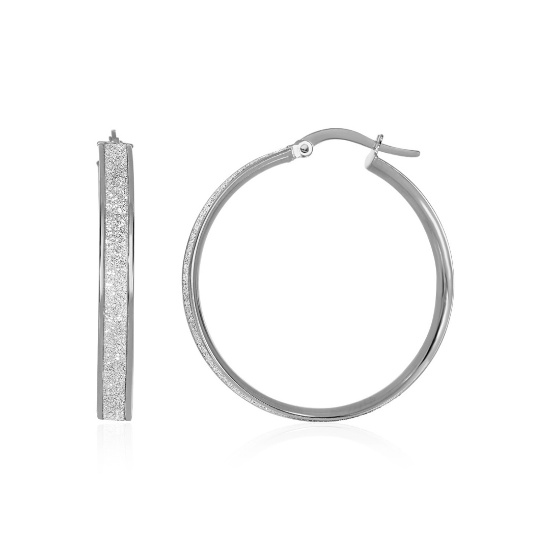 14k White Gold Center Glitter Hoop Earrings