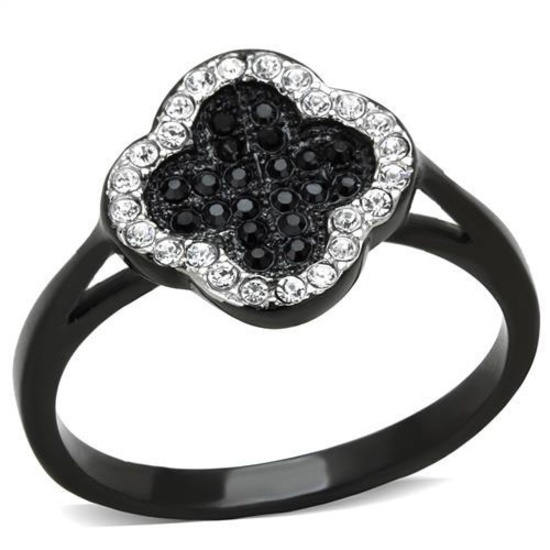 Two-tone Black-ip .11ct Onyx & Topaz Clover Ring