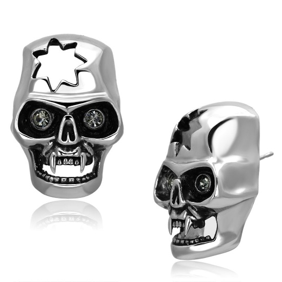 Eerie .08ct Grey Sapphire Vampire Skull Earrings