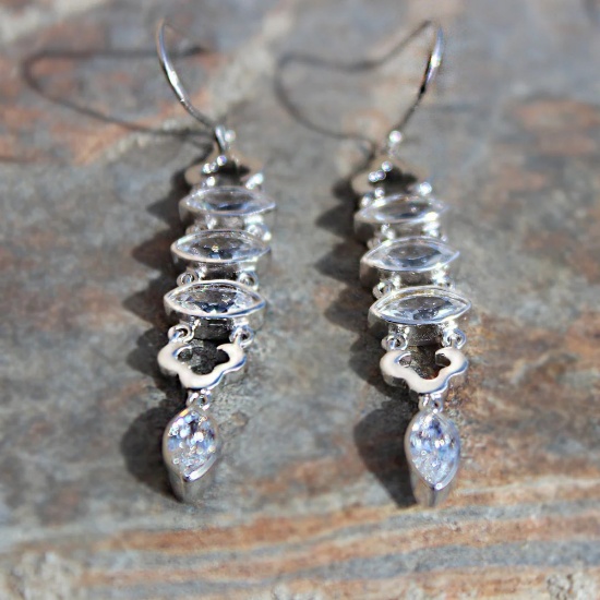 Round & Marquis .92ct White Topaz Dangle Earrings