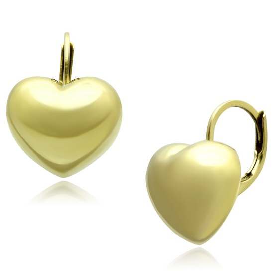 Gold-ion Plated Simple Heart Lever Back Earrings