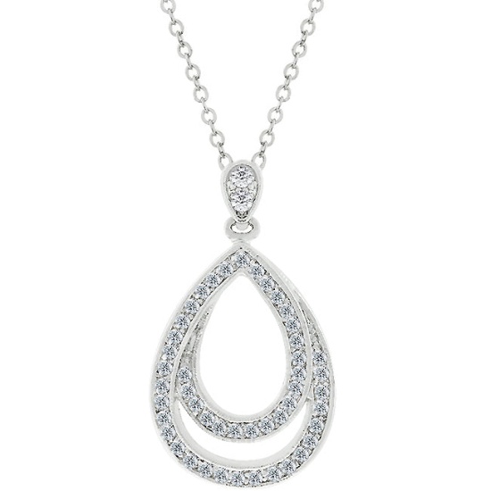 Round 1.45ct White Topaz Double Teardrop Necklace