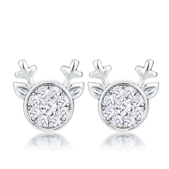 Cute Round .34ct White Topaz Reindeer Earrings