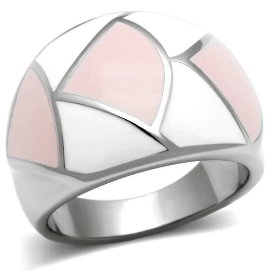 High Polished White & Pink Pattern Ring