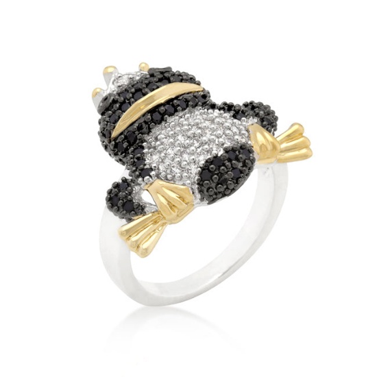 Round 4.40ct Onyx & White Topaz Frog Prince Ring