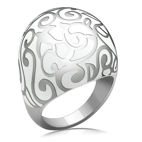 Pretty Polished White Epoxy Victorian Pattern Ring
