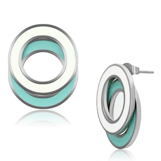 Chic Polished Cyan & White Circle Earrings