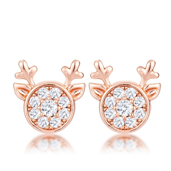 18k Rgoldpl .34ct White Topaz Reindeer Earrings