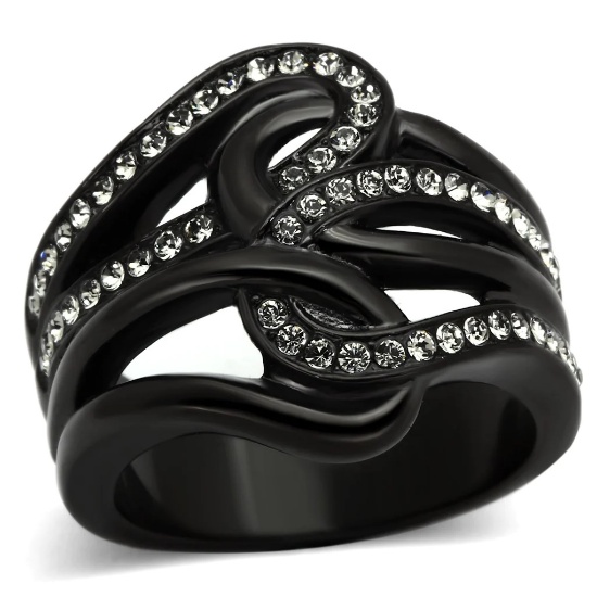 Black Ion Braided Ring With White Crystals