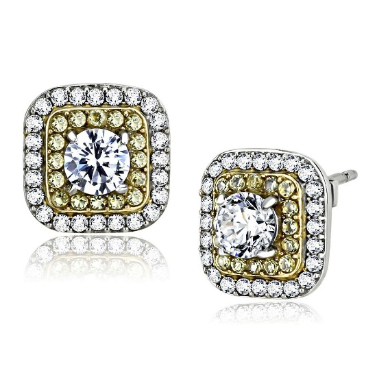 Two-tone Round .62ct White Sapphire Earrings