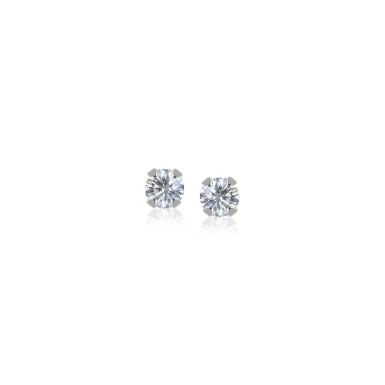 14k Wgold Round .06ct White Sapphire Stud Earrings