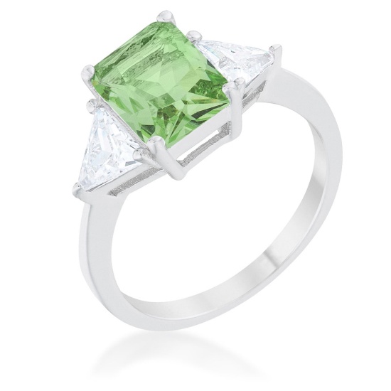 Radiant Cut 4.50ct Peridot & White Sapphire Ring