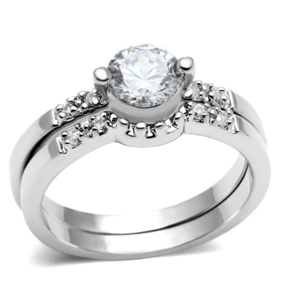 Round .87ct White Sapphire Engagement Ring Set