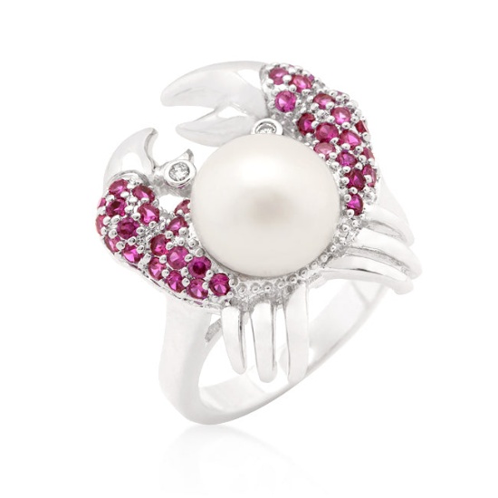 Round 2.00ct Ruby & Pearl Crab Statement Ring
