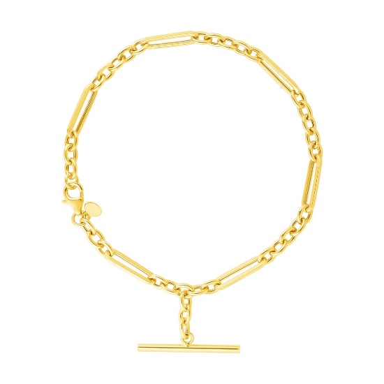 14k Gold Oval & Round Chain Toggle Bracelet