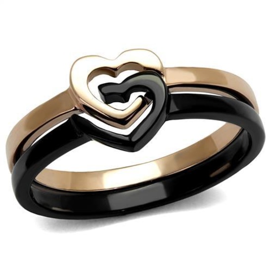 Two Tone Intertwined Heart Couple Ring Set