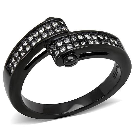 Black Ip .12ct White Sapphire Bypass Ring