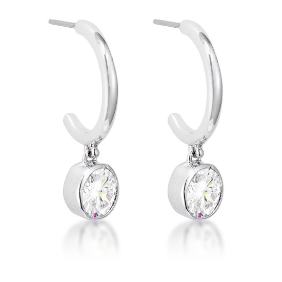 Round 1.50ct White Topaz Drop C-hoop Earrings