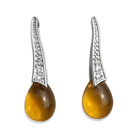 Chic .19ct White Sapphire & Citrine Drop Earrings