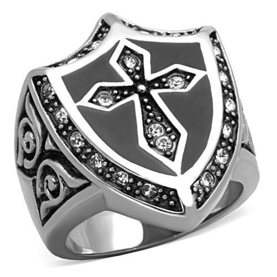 Cool .05ct White Sapphire Halo Shield Cross Ring