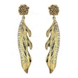 Sleek .10ct White Topaz Gold Rose Feather Earrings