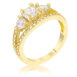 14k Gold-pl. Round 1.45ct White Topaz 3-stone Ring