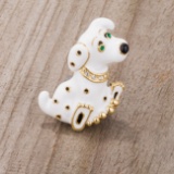 Cute Emerald & White Topaz Accent Dalmatian Brooch