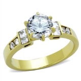 14k Gold Ip Round .91ct White Sapphire Ring