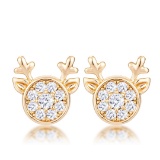 Gold Pl Round .34ct White Topaz Reindeer Earrings