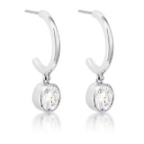 Round 1.50ct White Topaz Drop C-hoop Earrings