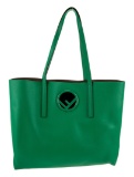 Fendi Green Leather Silver-tone Hdw Cutout Tote