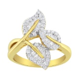 18k Two-tone Gold-pl .54ct Diamond Trio Leaf Ring