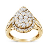 10k Gold-pl 1.52ct Diamond Halo Pear Cocktail Ring