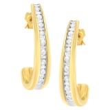10k Gold Multi-cut 1.00ct Diamond J-hoop Earrings