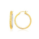 14k Two-tone Gold Petite Patterned Hoop Earrings