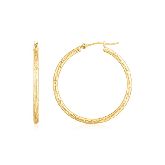 14k Gold Diamond-cut Hoop Earrings