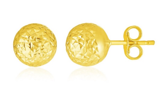 14k Gold Crystal Cut Texture Ball Earrings