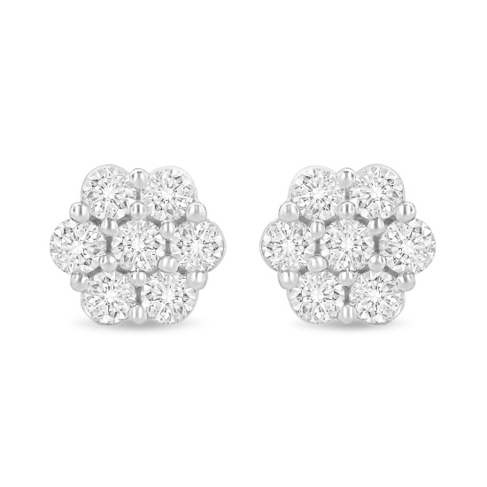 14k Gold Round 1.00ct Diamond Floral Earrings