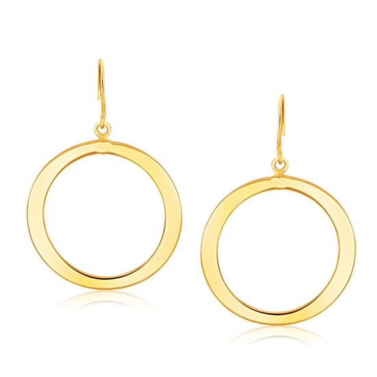 14k Gold Flat Open Tube Round Earrings