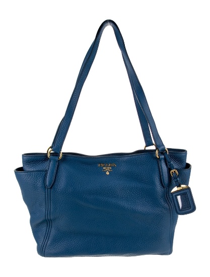 Prada Blue Vitello Daino Leather Jacquard Msgr Bag