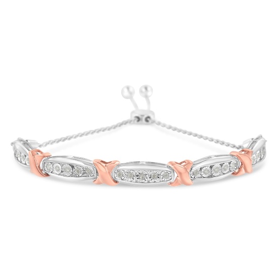 10k Gold-pl .27ct Diamond Tapered Bar X Bracelet