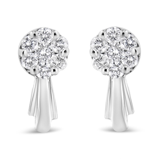 14k Gold Round .87ct Diamond Cluster Earrings
