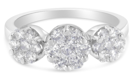 14k Wgold Round 1.25ct Diamond Three-cluster Ring