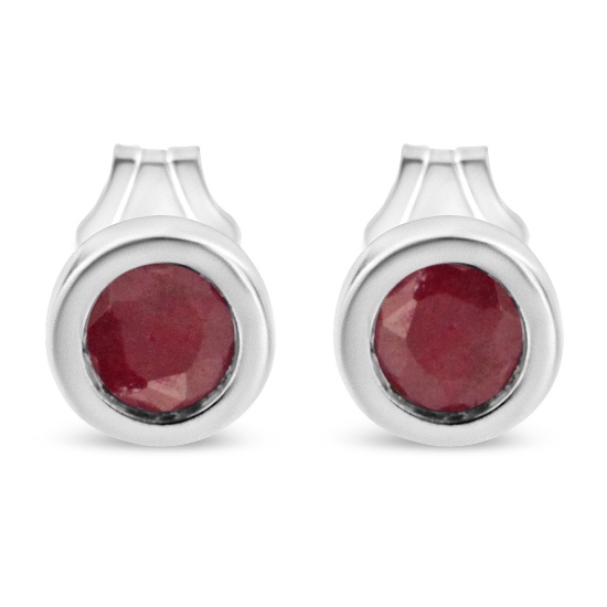 Round .43ct Garnet Bezel Stud Earrings