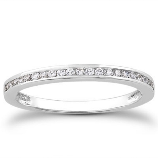 14k White Gold Round .17ct Diamond Wedding Band
