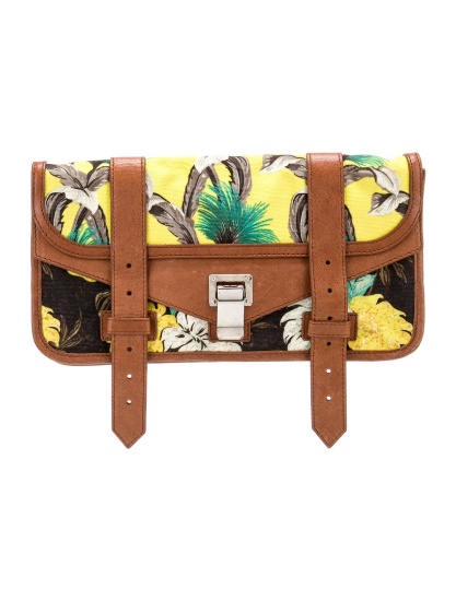 Proenza Schouler Floral Print Yellow Canvas Clutch