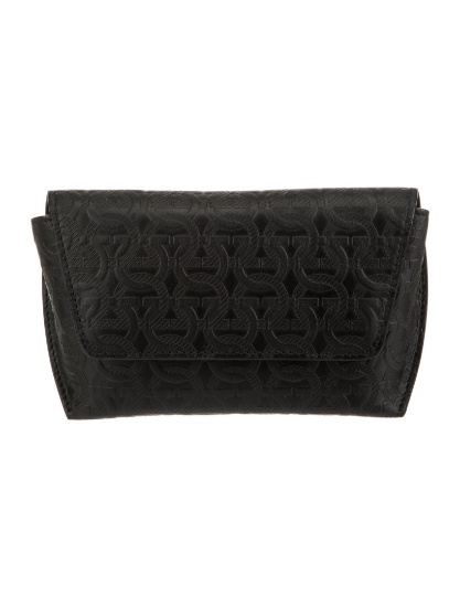 Salvatore Ferragamo Black Embossed Leather Clutch