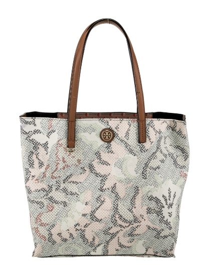 Tory Burch Floral Print Green Leather Shldr Bag
